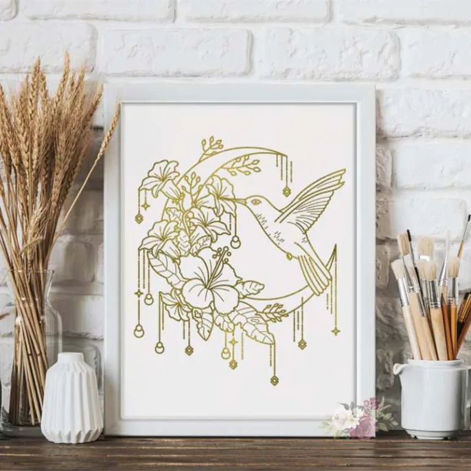 Hummingbird Hibiscus Moon Foil Print