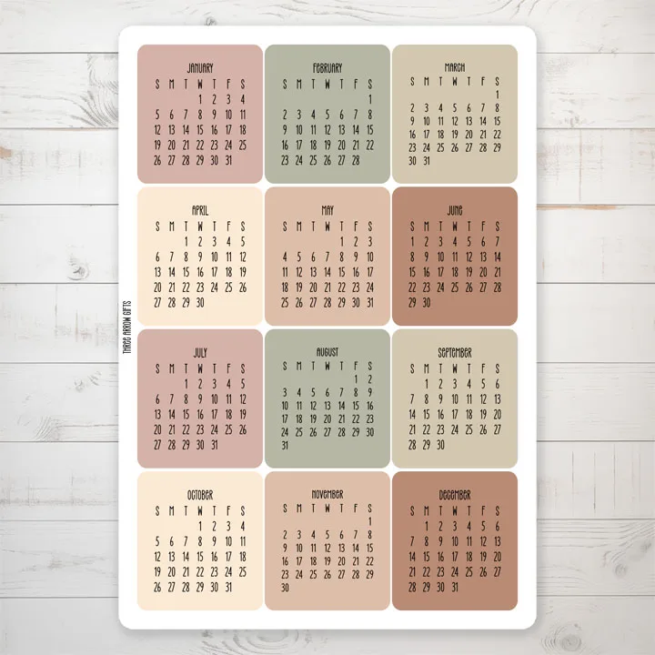 mini-2025-year-at-a-glance-monthly-calendar-simply-soft Year at a Glance 2025 Calendar Sticker Sheet - Simply Soft - Image 1