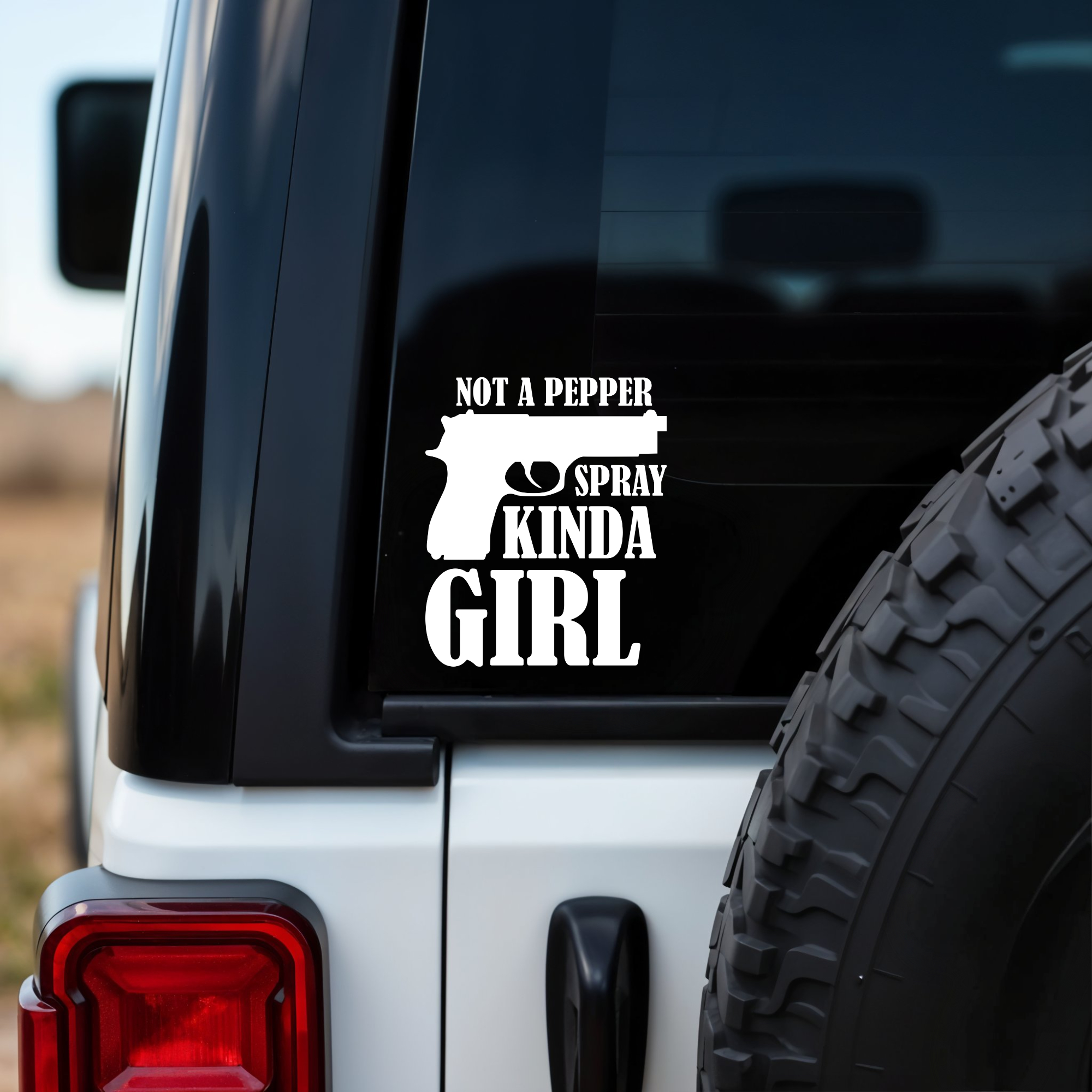 Back Window Car Decal 2 Not a Pepper Spray Kinda Girl Decal (5" x 6", White) - Image 1