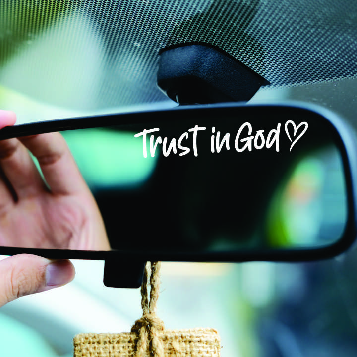 trust-in-god-rearview-mirror-decal Trust in God Rearview Mirror Decal (3" x 0.6", White) - Image 1